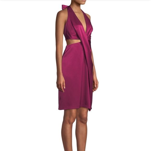 Halston Heritage Satin Halter Side Cut-Out Dress - Picture 3 of 8